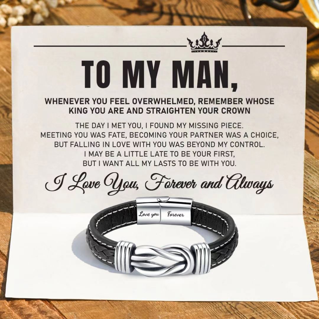 Tarjeta grabada "Te amaré por siempre" + "Para mi hombre".