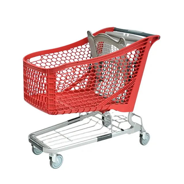 Carrito de plástico para supermercado, carrito de centro comercial, venta al por mayor