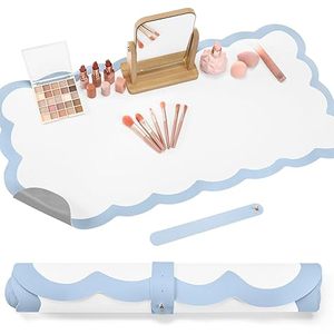 Makeup <strong>Mat</strong> for Vanity Scalloped Makeup <strong>Mat</strong> <strong>White</strong> Dual-sided Dressing Table Pad Waterproof Mouse Pads for Dressing Desk - Product Image 1