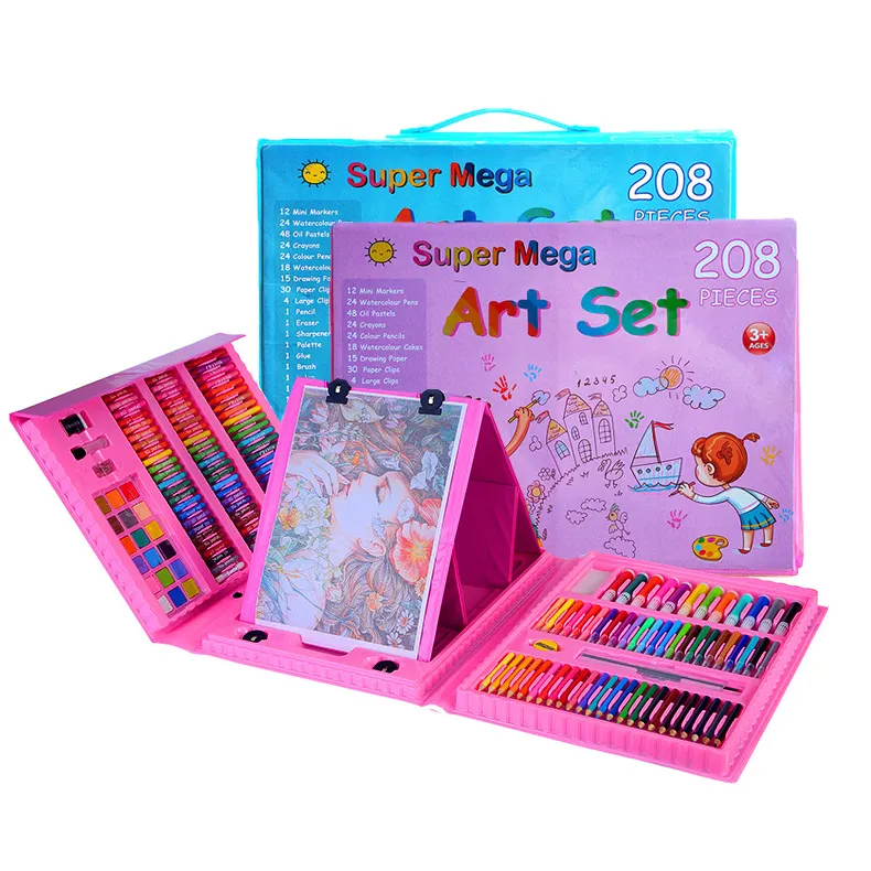 Xinyiart caneta aquarela colorida, material artístico infantil, estojo de plástico, conjunto de lápis, 208 peças artísticas para crianças e adultos