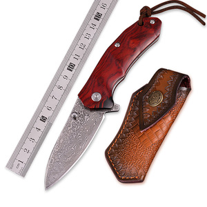 Cao Cấp Rosewood Xử Lý Handmade Damascus Săn Dao Gấp Pocket Knife Với Vỏ Bọc - Product Image 1