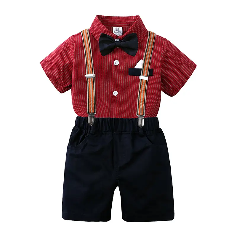 Abbigliamento formale per bambini set per bambini all'ingrosso camicia a righe a maniche corte pantaloncini vestiti set di abbigliamento per ragazzi