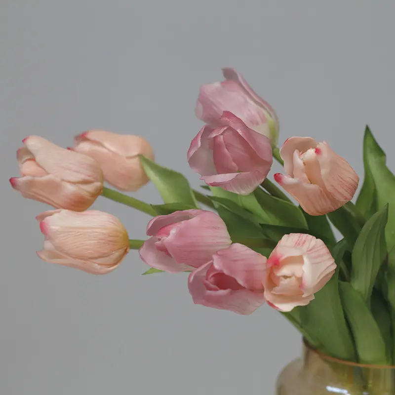 Bunga Tulip Buatan PE Sentuhan Tangan, 40Cm Cabang Tunggal Bunga Tulip Lateks untuk Foto