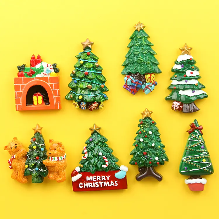 Souvenirs promotionnels aimants pour réfrigérateur décoration de la maison arts artisanat arbres de noël aimant de réfrigérateur en polyrésine