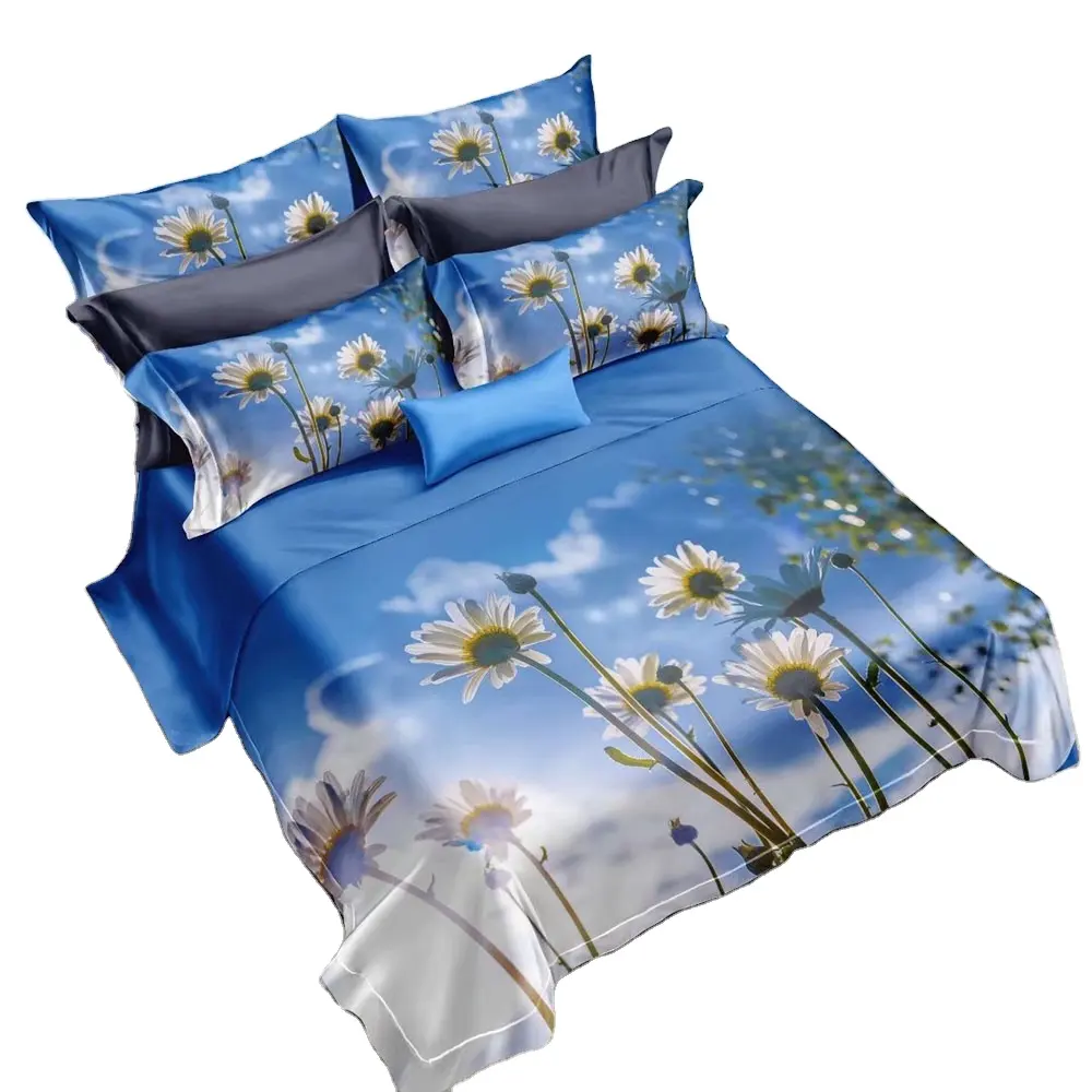 100% Microfiber Gold King Size Butterfly Flower 3D Custom Fabric Printing Bedding Bed Sheets Duvet Cover Set