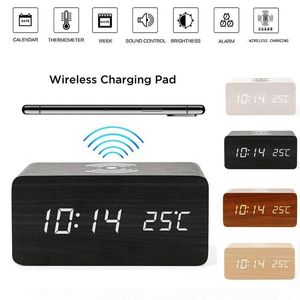 Digitaler Wecker aus Holz, Multifunktions-LED-Wecker aus Holz mit USB-Netzteil Sprach steuerung Timer-Thermometer - Product Image 5