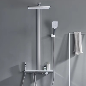 Panel de ducha termostático de primera calidad para uso en apartamentos, Control de botón pulsador, 4 Funciones, lluvia, estilo Piano, diseño suave incorporado - Product Image 1