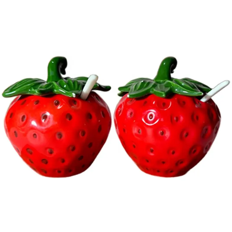 Custom 3D frutas mel pote açúcar servindo tigela armazenamento de alimentos vasilha recipiente cerâmica vermelho morango geléia jar com tampa