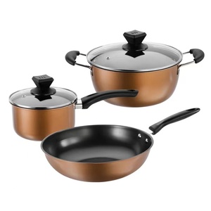 Factory Direct 3pcs Cooking Pot Set 16/22/32cm Cooking Pot Fry Soup Iron <strong>Sheathed</strong> Frying Pan with Lids Non Stick Cookware Set