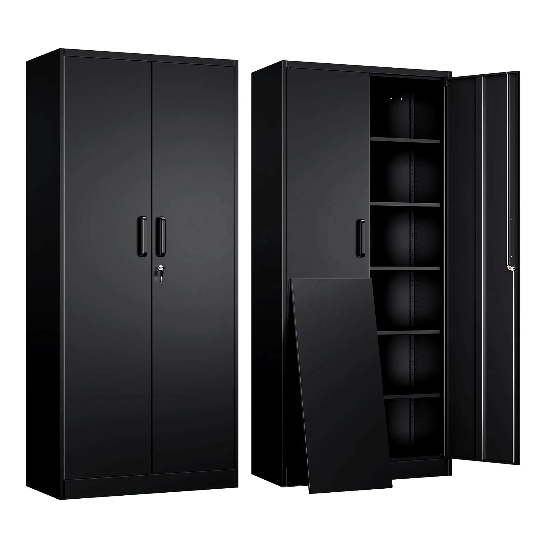 Top Quality Adjustable Shelves Locking 2 Doors Steel Cupboard Office Metal Tall Garage Storage Black Cabinet Filing Cabinet