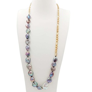13-17ミリメートル黒COLOR Baroque PEARL NECKLACE TOP FASHION PEARL KNOTTED NECKLACE FOR WOMEN、BAROQUE PEARL、ステンレスチェーン - Product Image 1