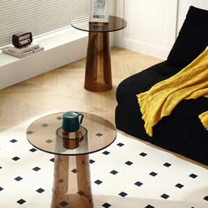 Juego de mesa de centro anidada moderna, mesa auxiliar de extremo acrílico para sala de estar, mesita de noche redonda marrón transparente, escritorio - Product Image 4