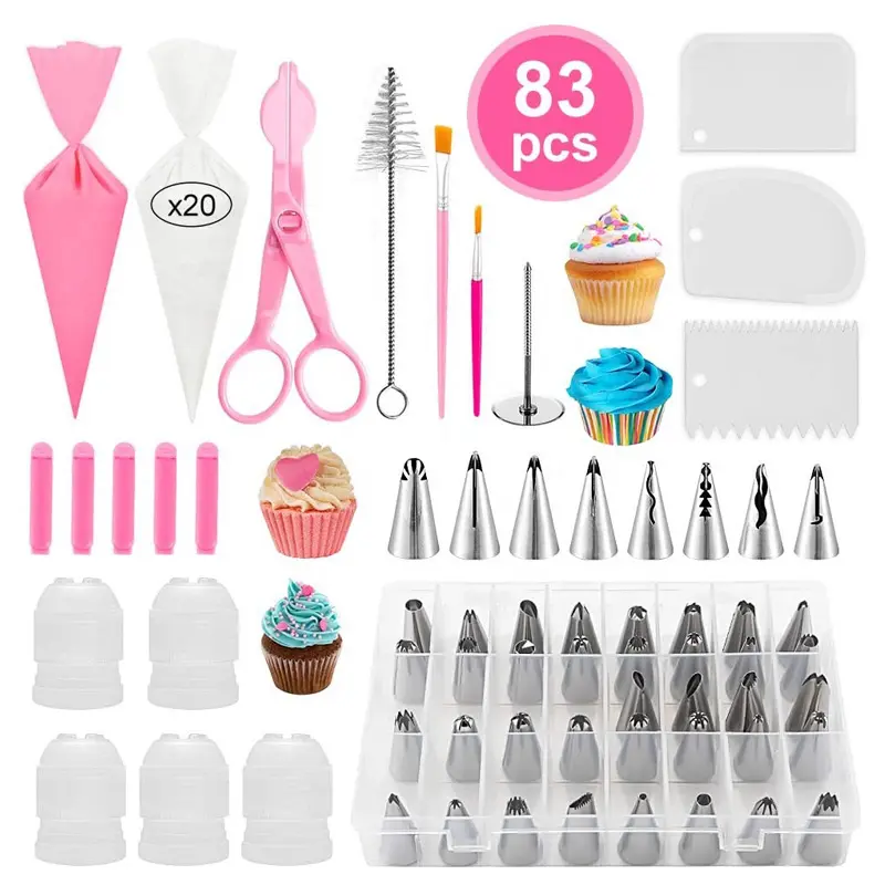 Cuisine 83 pièces fait maison kit de bricolage en plastique en acier inoxydable cuisson fondant pâtisserie cupcake ensemble accessoires gâteau décoration fournitures