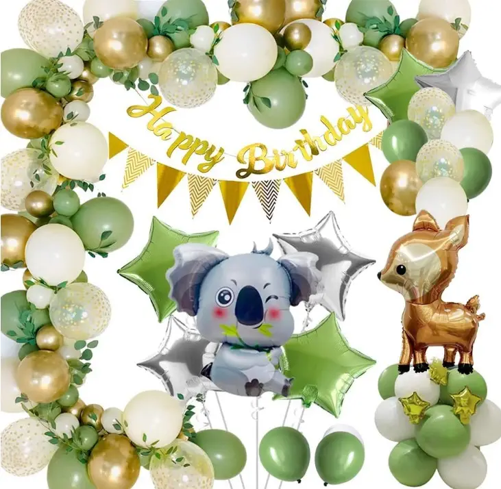 Selva crianças Festa de Aniversário verde metálico balões guirlanda arco Koala balões gamo & aniversário banners Decoração Suprimentos Set