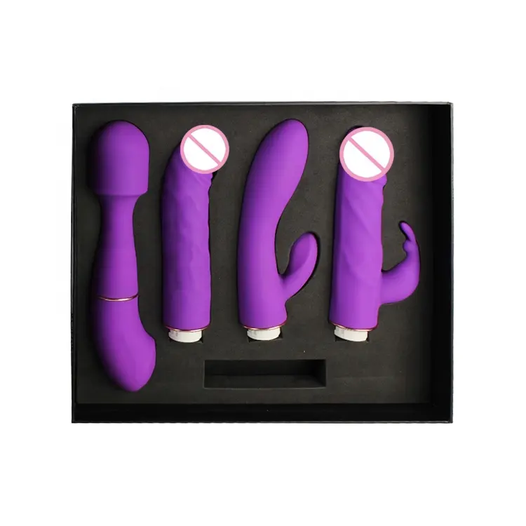 4 pièces ensemble violet couleur vibrateur ensemble femme vagin filles chatte Av personnel quatre têtes baguette Sex Toy baguette Massage pour les femmes