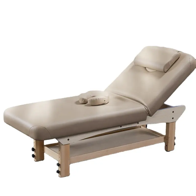 Mesa de masaje tailandesa de estilo tradicional, cama de Spa con cabeza japonesa para terapia con Base de madera, muebles portátiles para salón de belleza