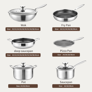 Tùy Chỉnh 18/10 304 Triply Không Dính Thép Không Gỉ Tổ Ong Đồ Nấu Nướng Thiết Lập Cổ Phiếu Thép Không Gỉ Chậu Và Chảo Chiên Đặt - Product Image 6