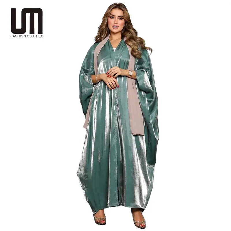 Liu Ming vente en gros mode 2024 couleur unie Satin Abaya dubaï ample Robe robes caftan dames fête Cardigan Maxi Robe