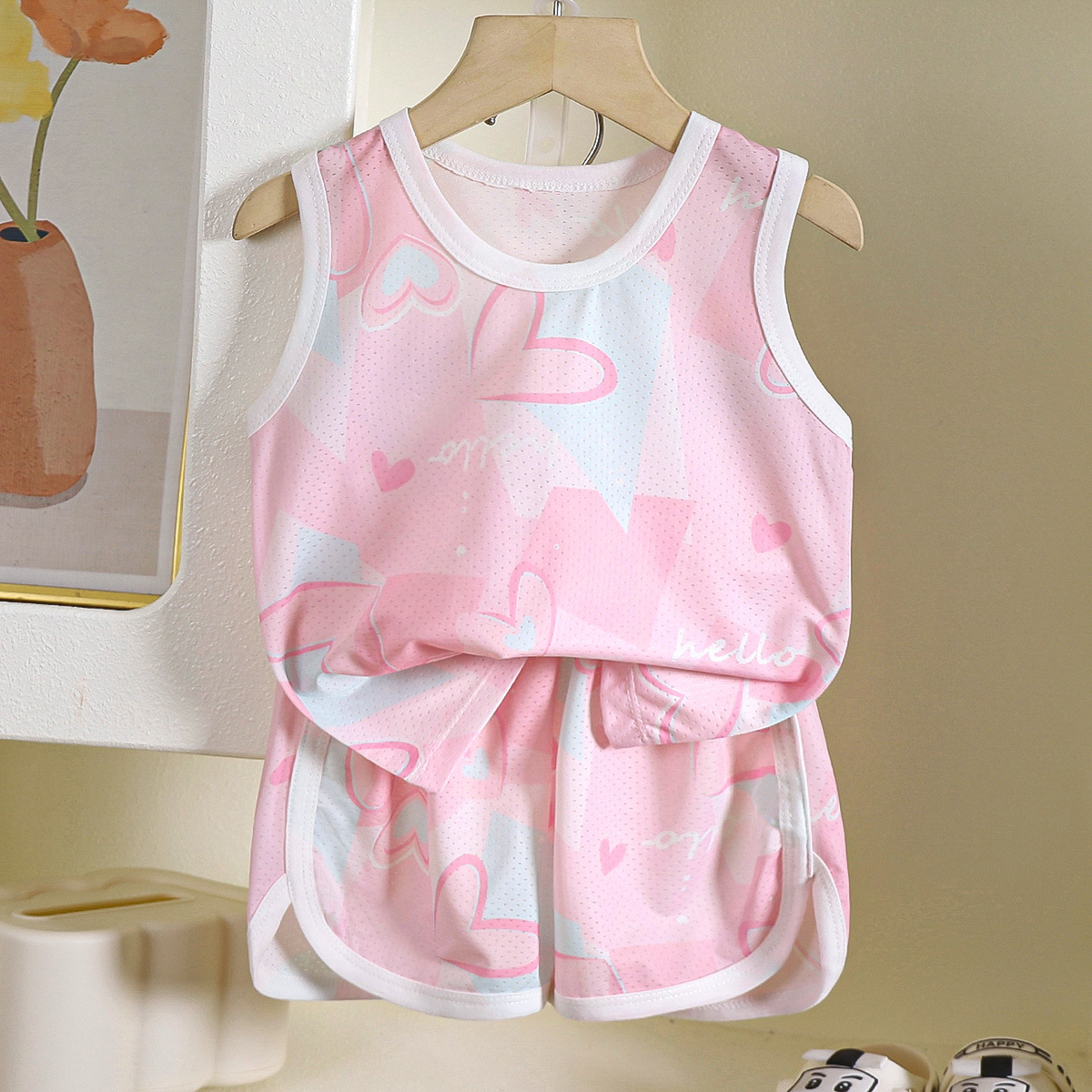 Ensemble gilet rose en forme de coeur X-7