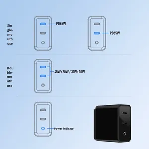 Custom PD65W2C Travel Charger GaN Replaceable Head Multi-Protocol PPS <strong>Dual</strong> C Independent Smart <strong>Distribution</strong> PD45W+20W for Phone - Product Image 4