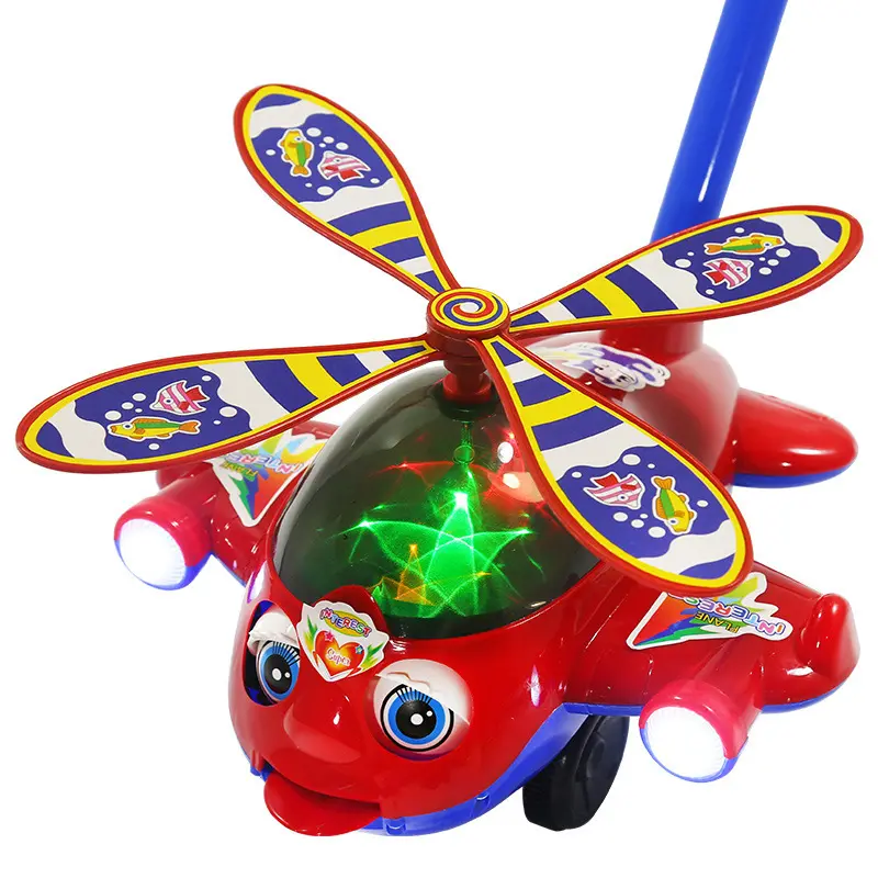 Малыша коляска ручной пуш-ап самолет детские игрушки Вспышка музыка прилипания высунутым языком мигать плоскости Walker игрушечный самолет