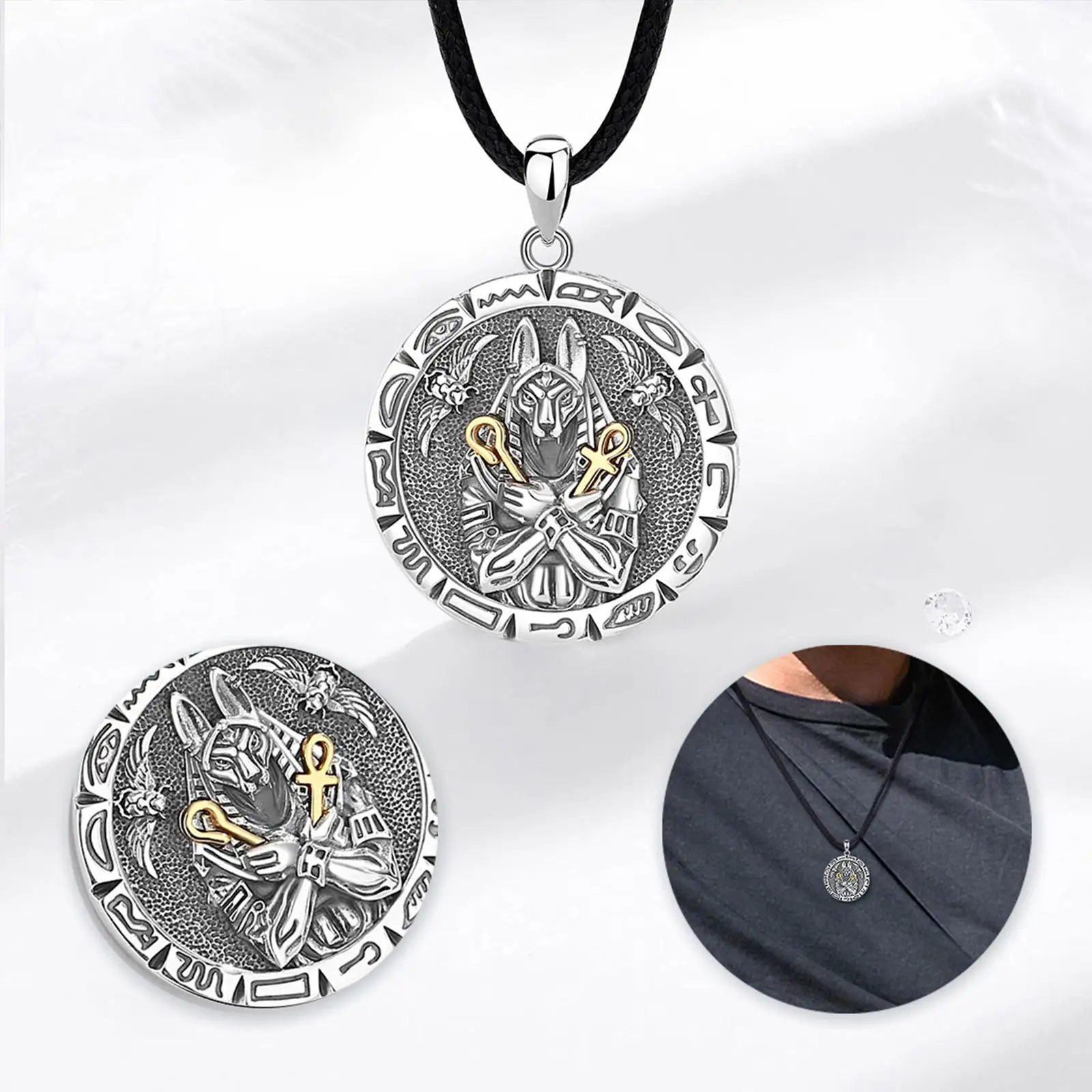 Changda 925 Sterling Silver Vintage Men Cross egiziano Ankh Egypt Goddess Scarab Anubis collana con ciondolo per le donne