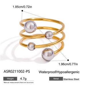 Fashionable and Versatile Titanium Steel Ring, Stainless Steel Gold and <strong>Silver</strong> Color Blocked Spherical Multi-Layer Open Ring - Product Image 5