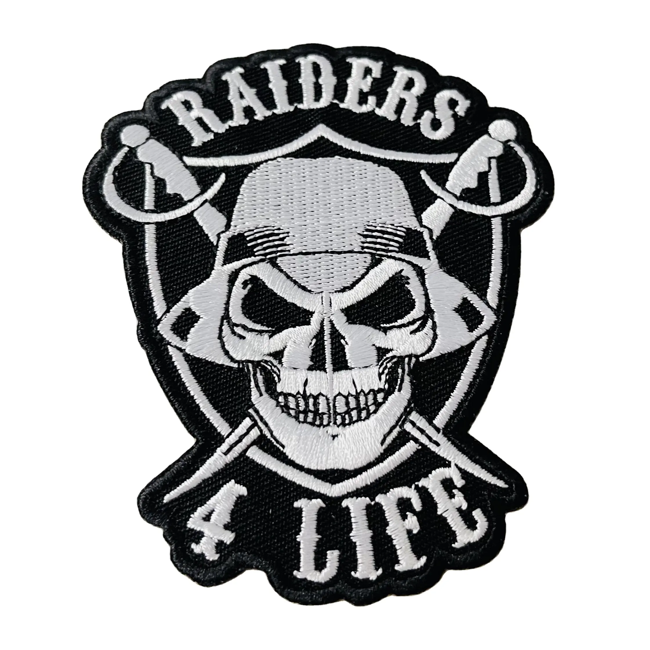 Adesivo bordado ferro personalizado de sarja, para equipes esportivas oakland raider para escudo de vida r4l