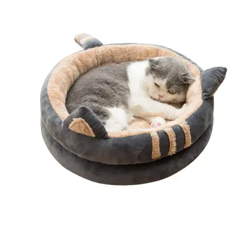 Tempat tidur hewan peliharaan kucing anjing dapat dicuci, kualitas tinggi ramah lingkungan untuk kucing antiselip tempat tidur Sofa kucing berbentuk gua dengan bola mewah
