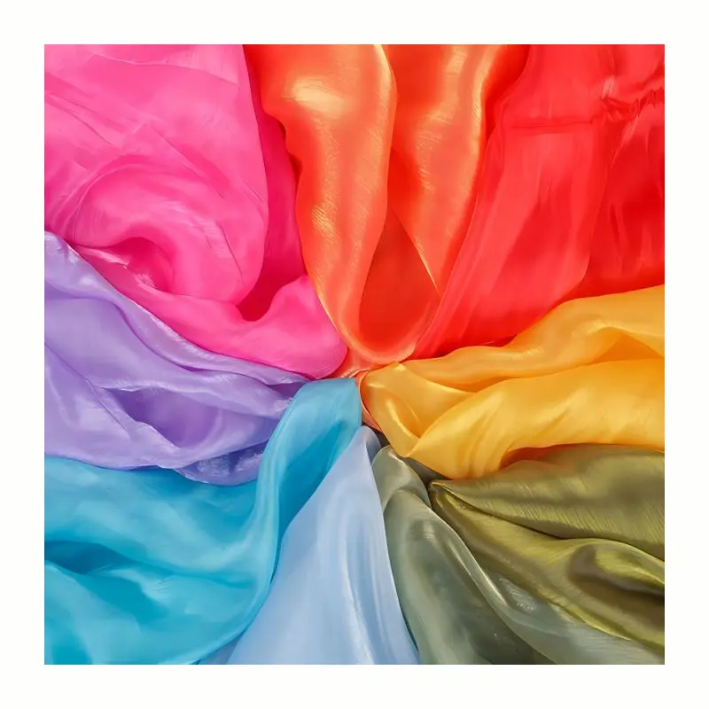 100% poliéster tecido leve tingido cristal claro seda organza tecido para saia tecido