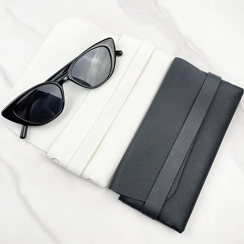 Custom Print Glasses Case Leather Soft Bag Black White Sunglasses Box Pvc Leather Handmade Sunglasses Case Wholesale