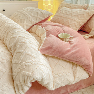 Autumn and Winter Solid Color Four Piece Warm Double sided Velvet Bed <strong>Sheet</strong> - Product Image 3