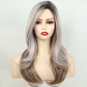Precio de fábrica al por mayor, pelucas de mujer de buena calidad, cabello castaño oscuro degradado largo con peluca sintética recta Natural en capas para mujer