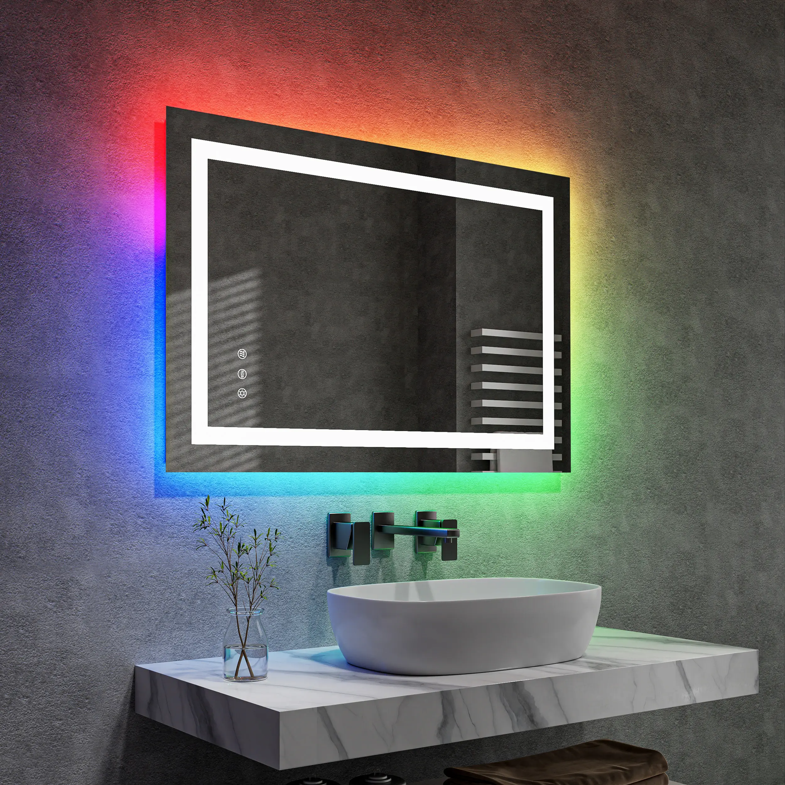 Fabricants de miroir intelligent RVB de salle de bain d'hôtel à écran tactile 3 couleurs à intensité variable avec éclairage LED