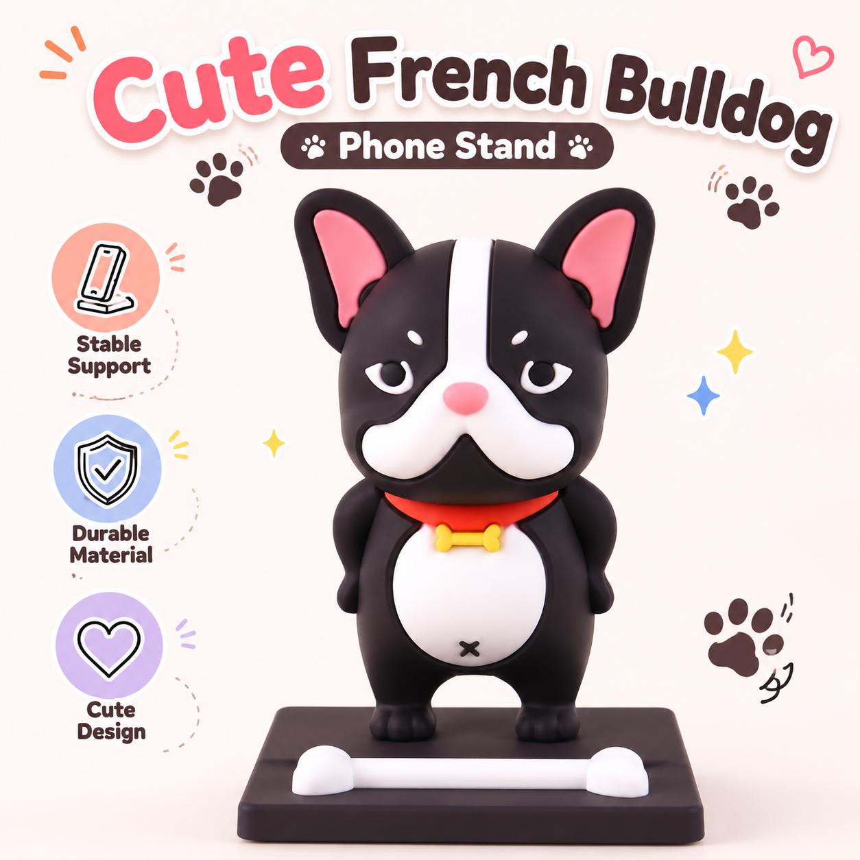 Soporte para teléfono Bulldog francés negro