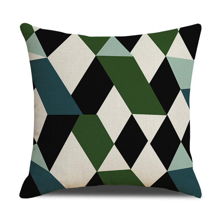 Luxury Style Green Linen Sofa Pillowcase Dark Green Geometric Pattern Pillowcase Bedside Decoration Cushion Cover