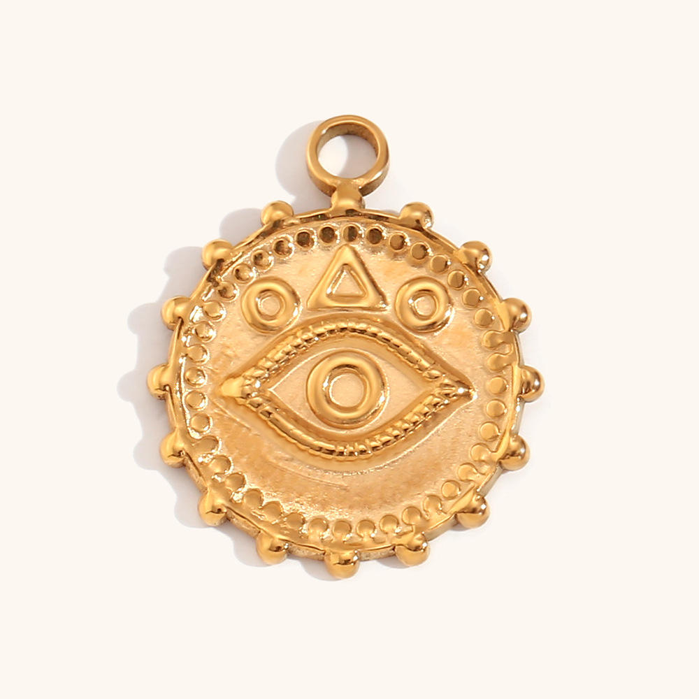 Triangle circle geometric evil eyes round coin pendant-gold