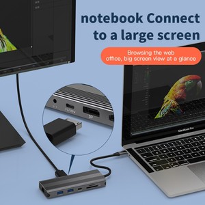 10合1 C型集线器USB C到Displayport和HDTV 8K 30hz以太网集线器多端口适配器扩展坞双显示器 - Product Image 3