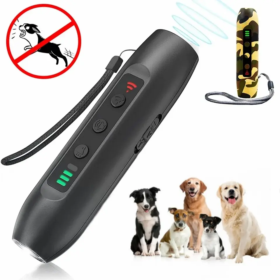 2023 New siêu âm Dog Repeller chống sủa con chó sủa điều khiển thiết bị 3 trong 1 có thể sạc lại LED Pet Dog răn đe huấn luyện viên