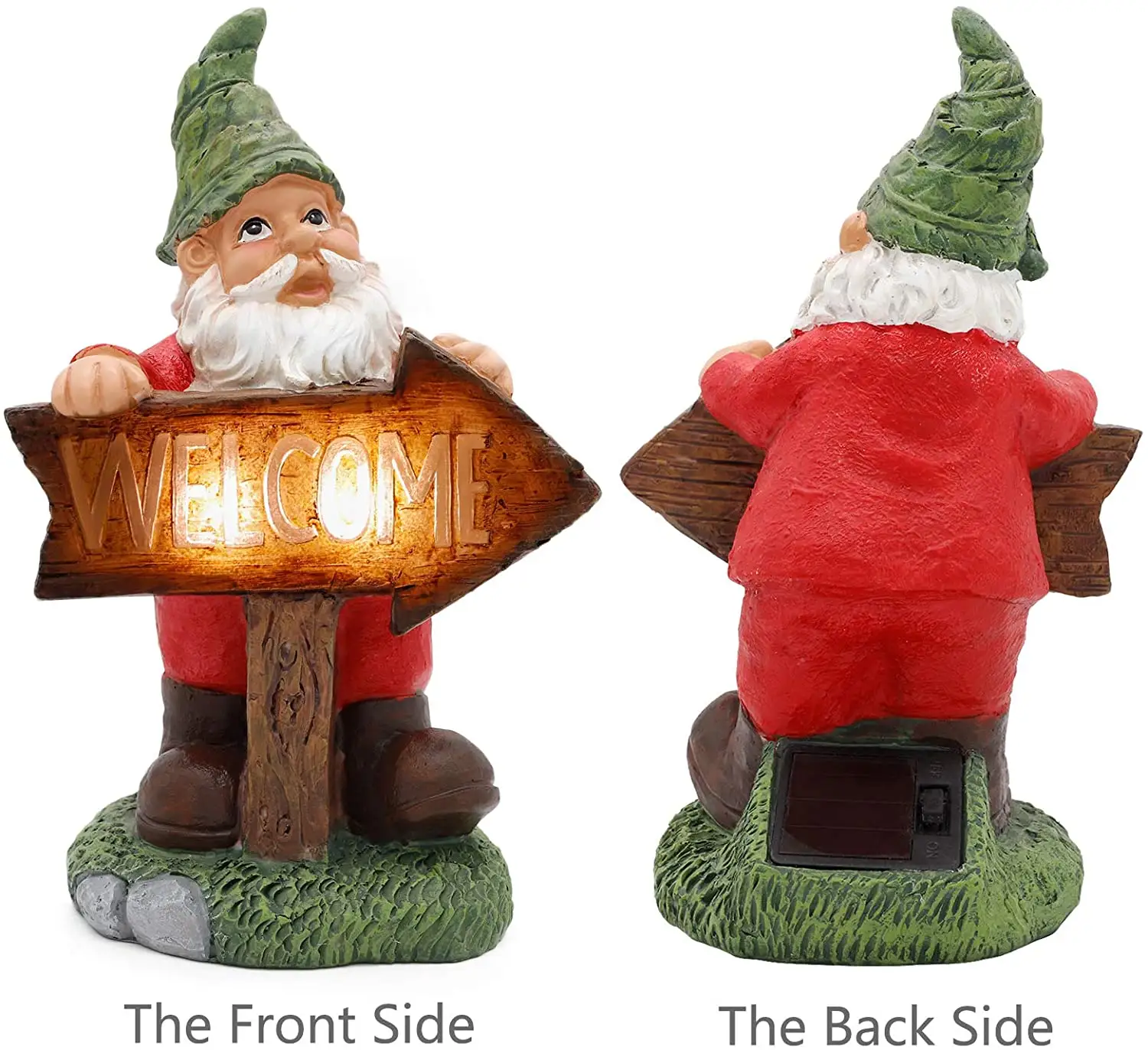 Komik bahçe Gnome heykeli ile güneş LED ışık, su geçirmez karşılama Elf Tomte Gnomes heykelcik açık heykel veranda, yard,