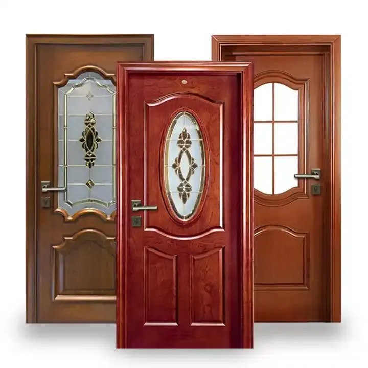 Puerta de melamina MDF de madera de teca maciza, cerradura de puerta inteligente, puertas de madera para casas