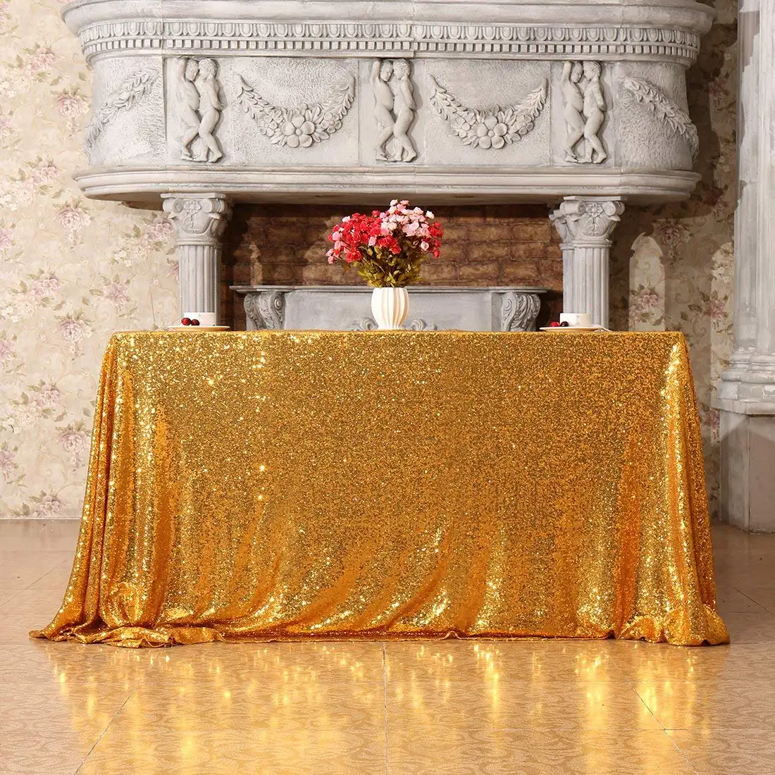 Mantel cuadrado para boda brillante, mesa rectangular con lentejuelas doradas de 90x2021 pulgadas, para boda, fiesta de cumpleaños y comedor, 132