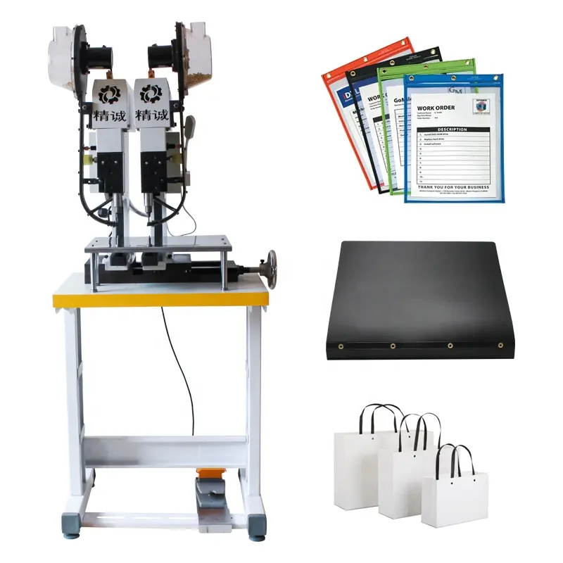 La punzonatrice automatica per occhielli di alimentazione attacca la macchina posiziona due occhielli contemporaneamente