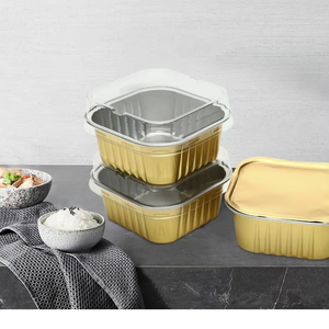 Bán buôn 300ml 10oz vuông cupcake Foil cup dùng một lần mini bánh Chảo nhôm foil Baking cup có nắp đậy - Product Image 6