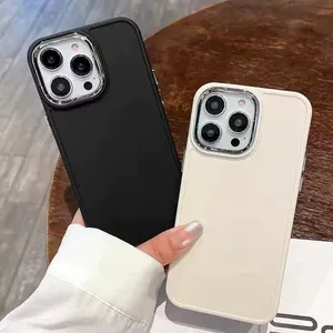Eletcplated Lens sıvı silikon iPhone için kılıf 14 16 15 11 12 13 Pro Max X XR XS Max 7 8 6 artı düz renk yumuşak kapak - Product Image 2