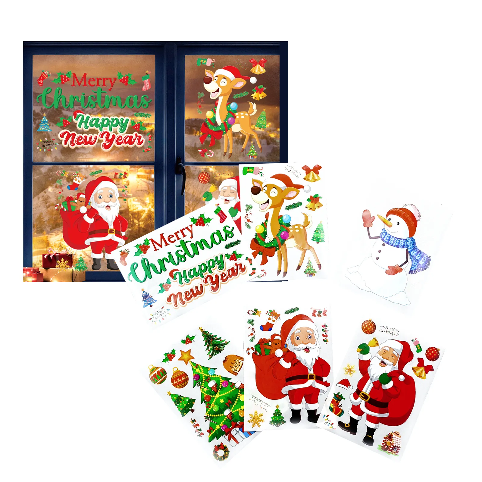 6 Sheets Christmas Window Decal Stickers Wall Removable Stickers Shopping Window Decoration Family Christmas Decoration Stickers