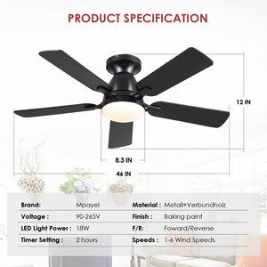 46&quot; Flush Mount LED Dimmable Low Profile Indoor Modern Ceiling Fans with Lights <strong>and</strong> Remote <strong>Control</strong> <strong>DC</strong> Reversible Ceiling Fan - Product Image 5