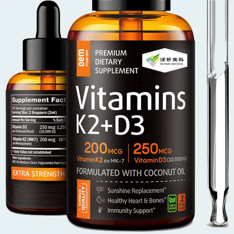 Suplemento DE SALUD Vitamina líquida D3 + K2 Gotas de vitamina para la salud ósea Impulso inmunológico