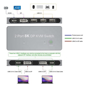 Xput 2端口8K 1.4 DP USB KVM交换机2端口双显示器显示端口和USB KVM交换机8K 60Hz 4K 144Hz - Product Image 3