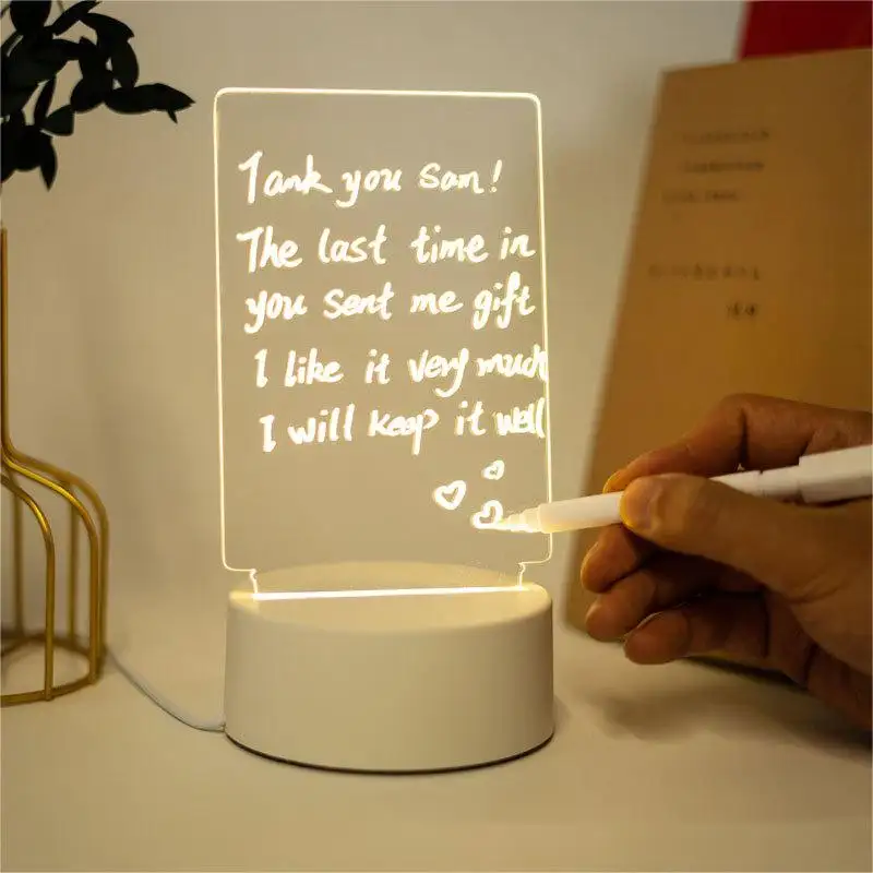 3D 아크릴 빛나는 나무 플라스틱 USB DIY 메시지 보드 태블릿 보드 펜과 침실 야간 조명 램프